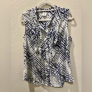 Cabi ruffled front sleeveless blouse blue